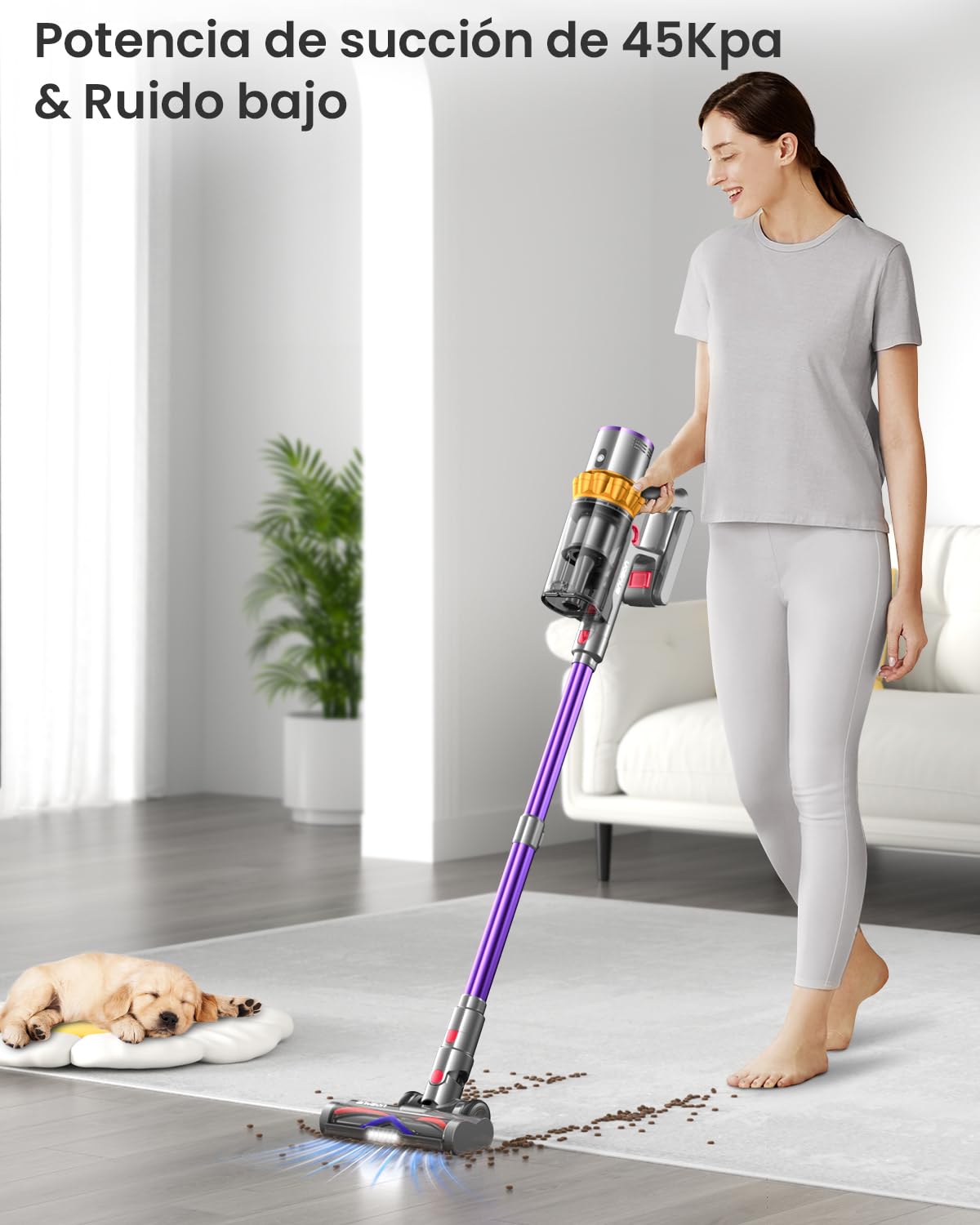 Aspiradora sin Cable 45KPa 550W 70Min Pantalla LED Filtro 8 Etapas para Alfombra y Mascotas