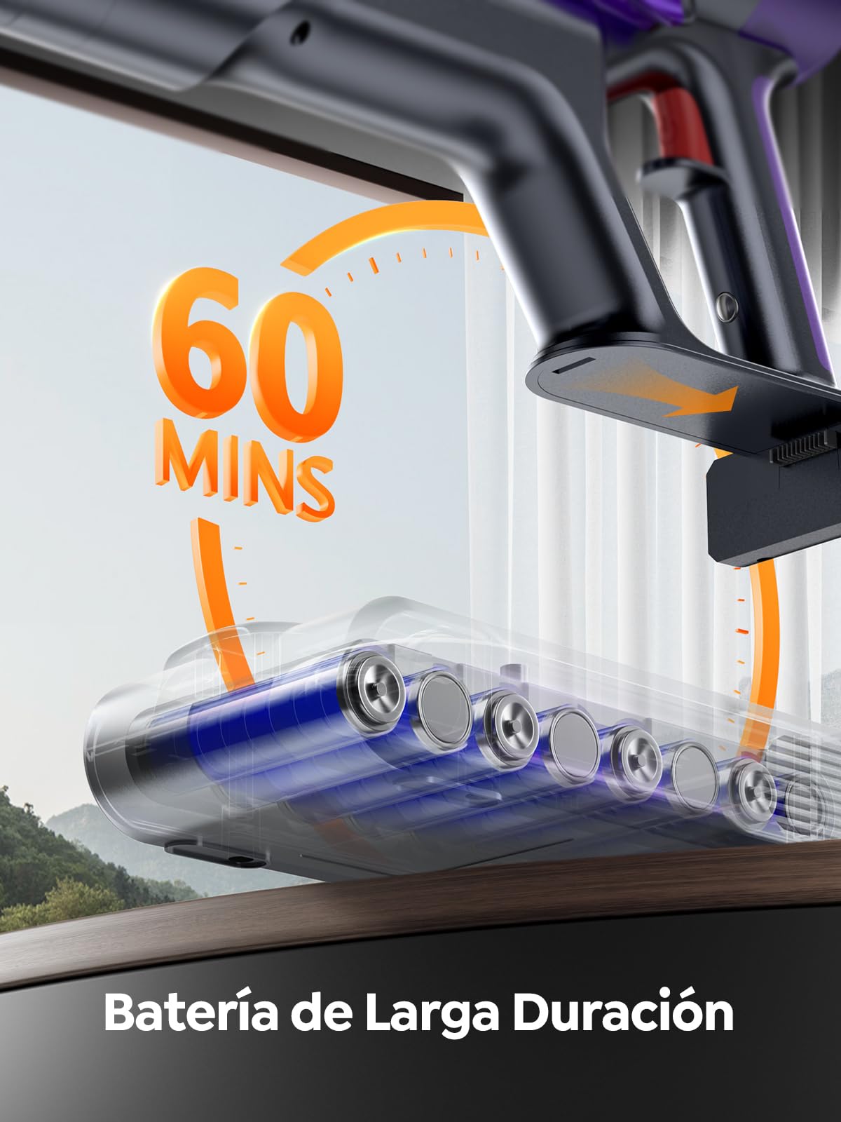 VAC02 Aspiradora sin Cable 550W 45KPa 60Min con Luz Verde, Modo Auto y Pantalla LED Táctil