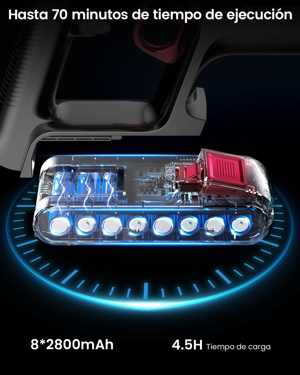 Aspiradora sin Cable 45KPa 550W 70Min Pantalla LED Filtro 8 Etapas para Alfombra y Mascotas
