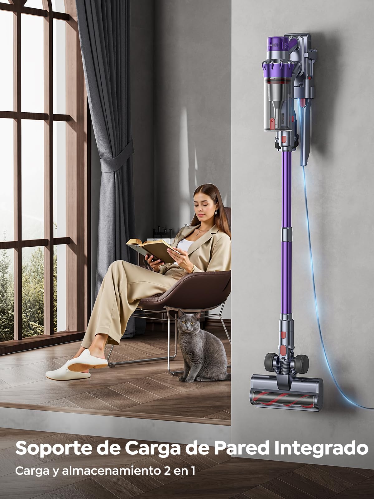 VAC02 Aspiradora sin Cable 550W 45KPa 60Min con Luz Verde, Modo Auto y Pantalla LED Táctil
