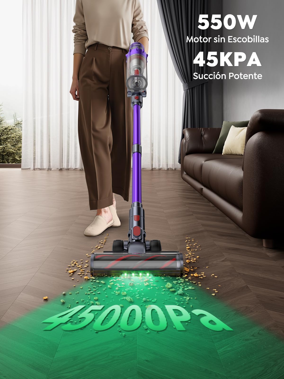 VAC02 Aspiradora sin Cable 550W 45KPa 60Min con Luz Verde, Modo Auto y Pantalla LED Táctil