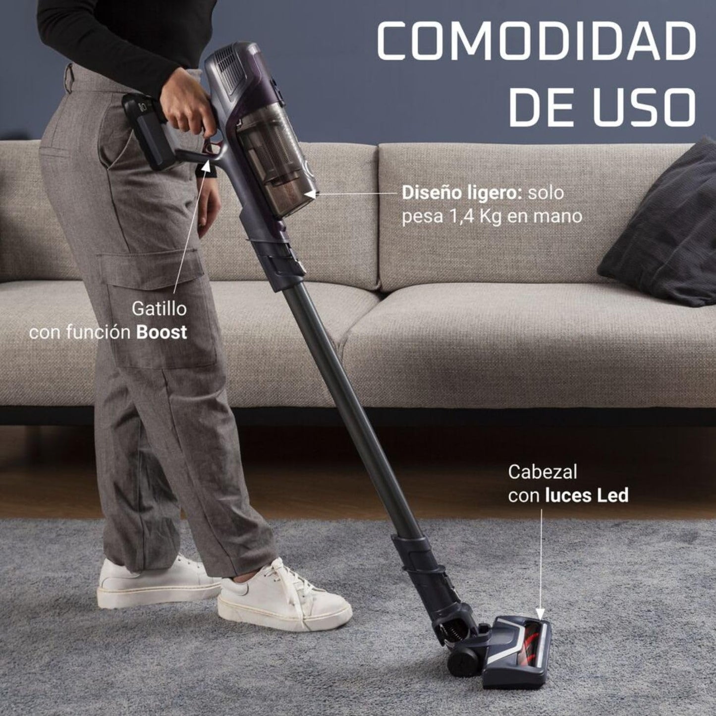 Rowenta XPert 6.60 Aspiradora Escoba sin Cable 3 en 1 con Batería de Litio y Gatillo Boost Lila