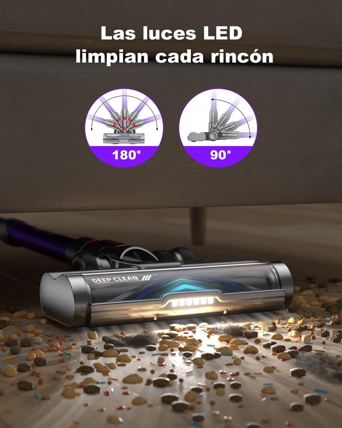aujun J10 Aspiradora sin Cable 48Kpa 580W 70Min, Bajo Ruido, 1.5L, Antienredos, para Suelos