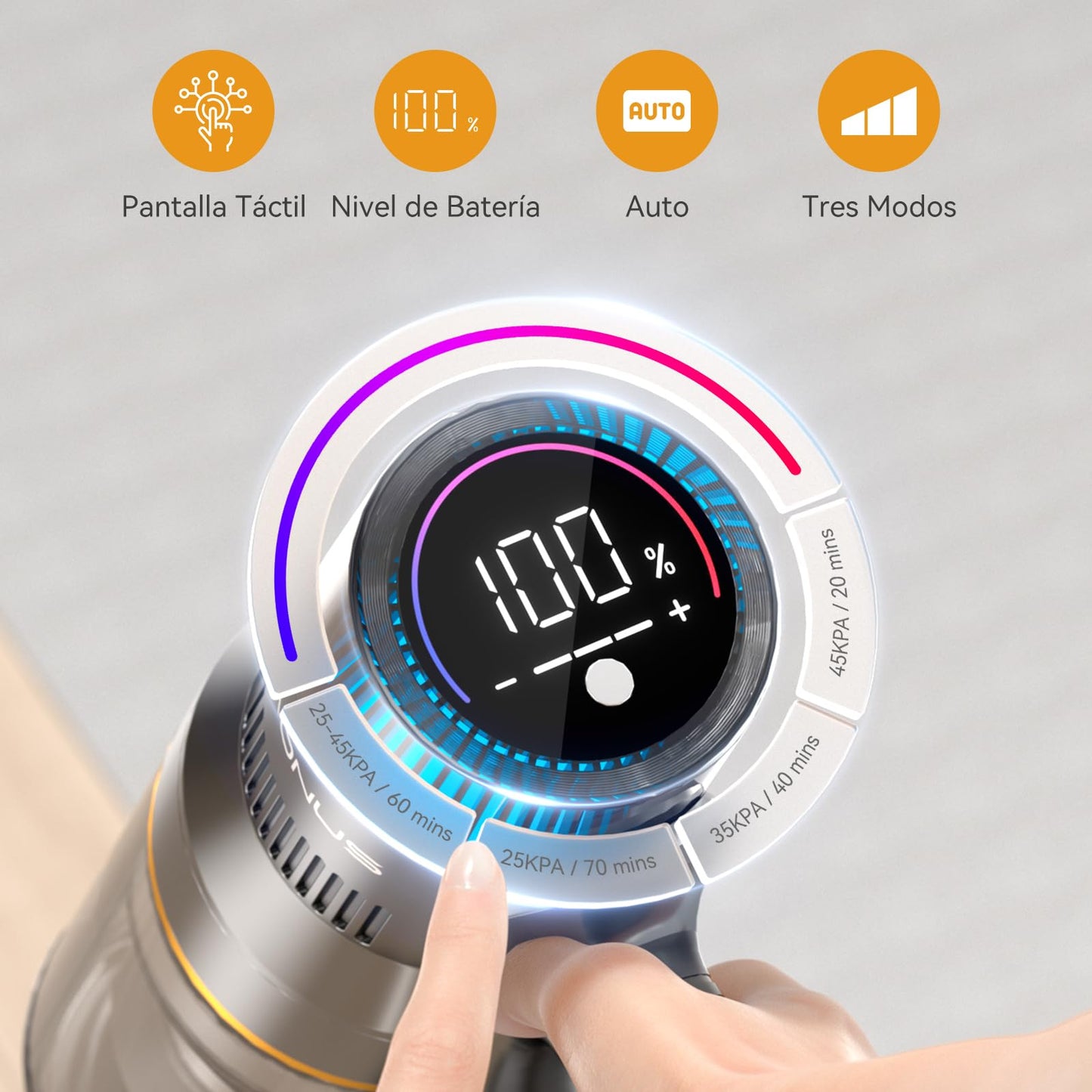 aonus Aspiradora sin Cable 45Kpa 580W 70Min, LED Táctil, Cepillo Antienredos para Alfombra y Suelo