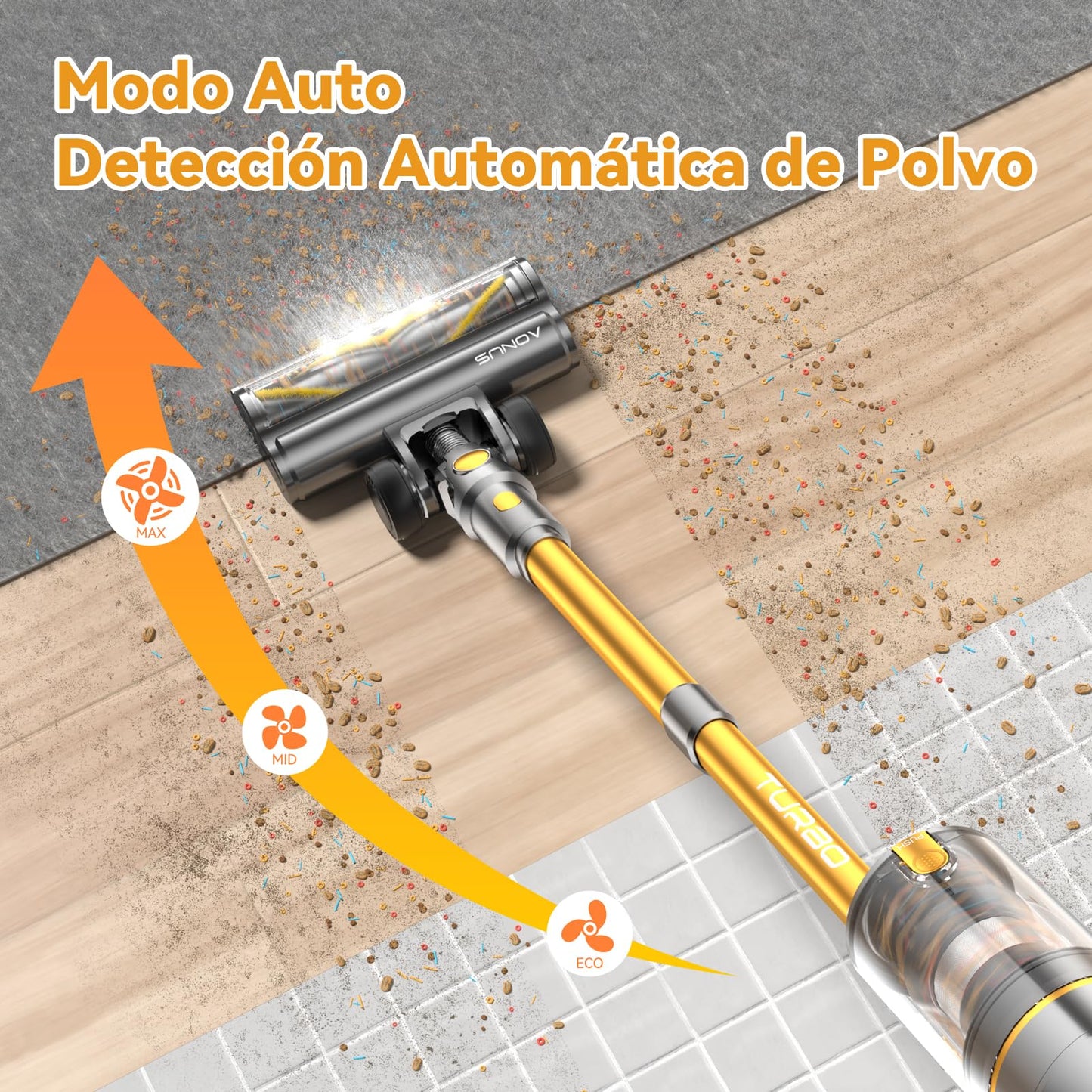 aonus Aspiradora sin Cable 45Kpa 580W 70Min, LED Táctil, Cepillo Antienredos para Alfombra y Suelo