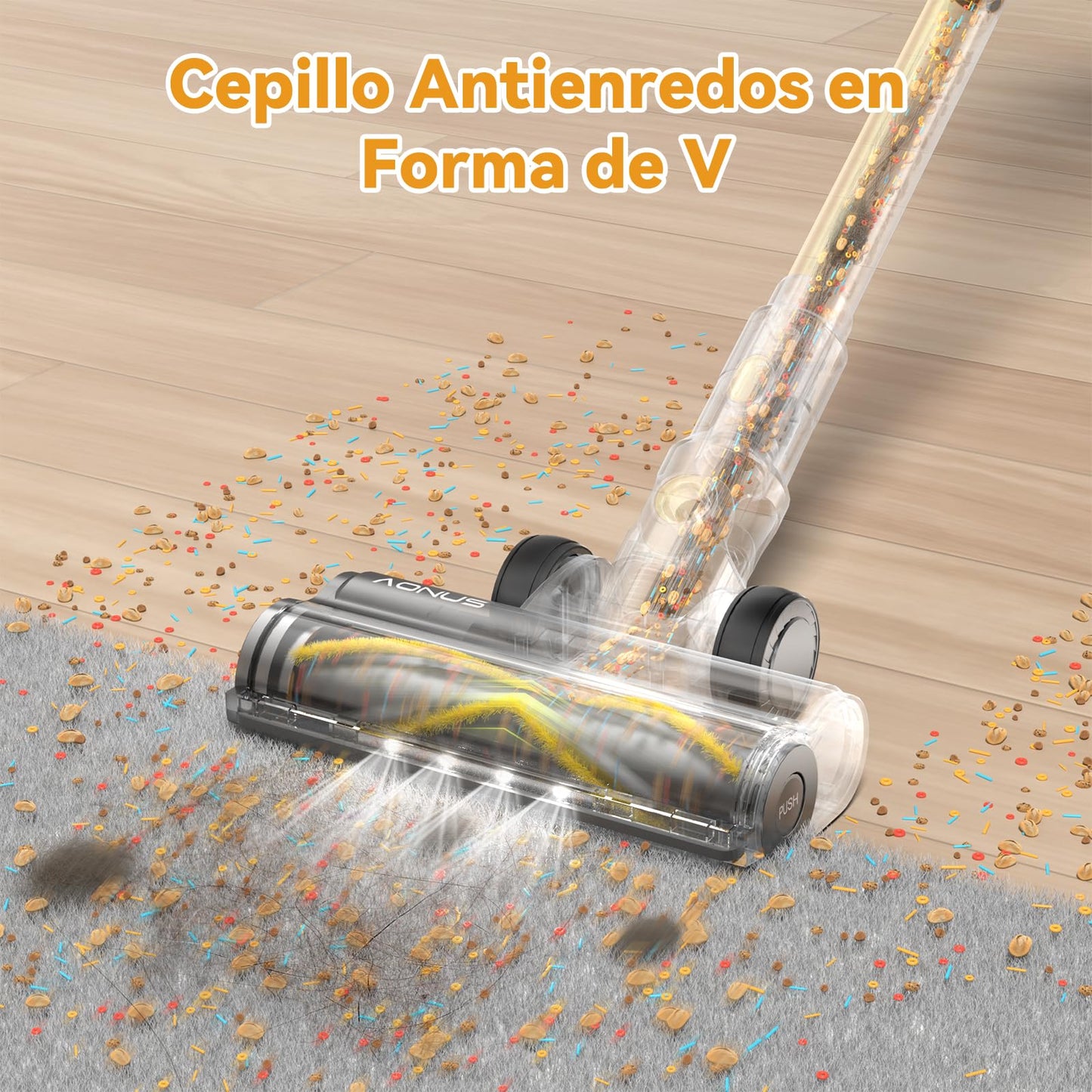 aonus Aspiradora sin Cable 45Kpa 580W 70Min, LED Táctil, Cepillo Antienredos para Alfombra y Suelo